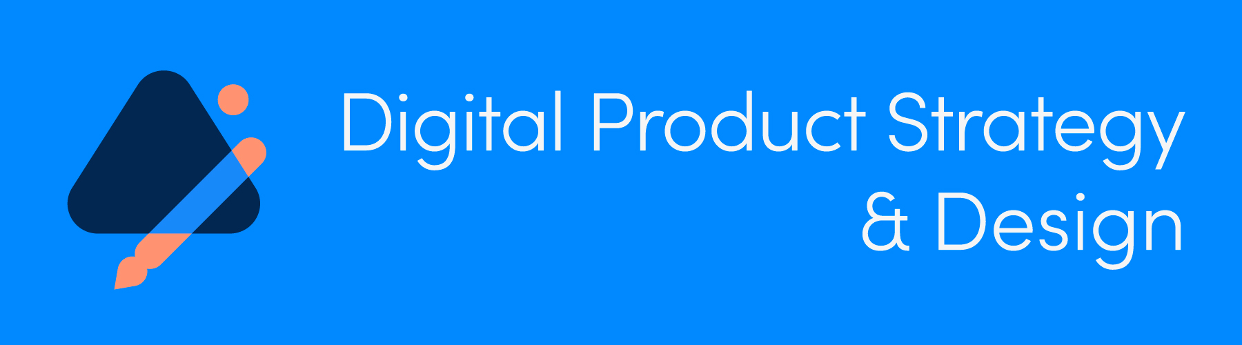 Logo resembling pen/pencil next to 'Digital Product Strategy & Design' text