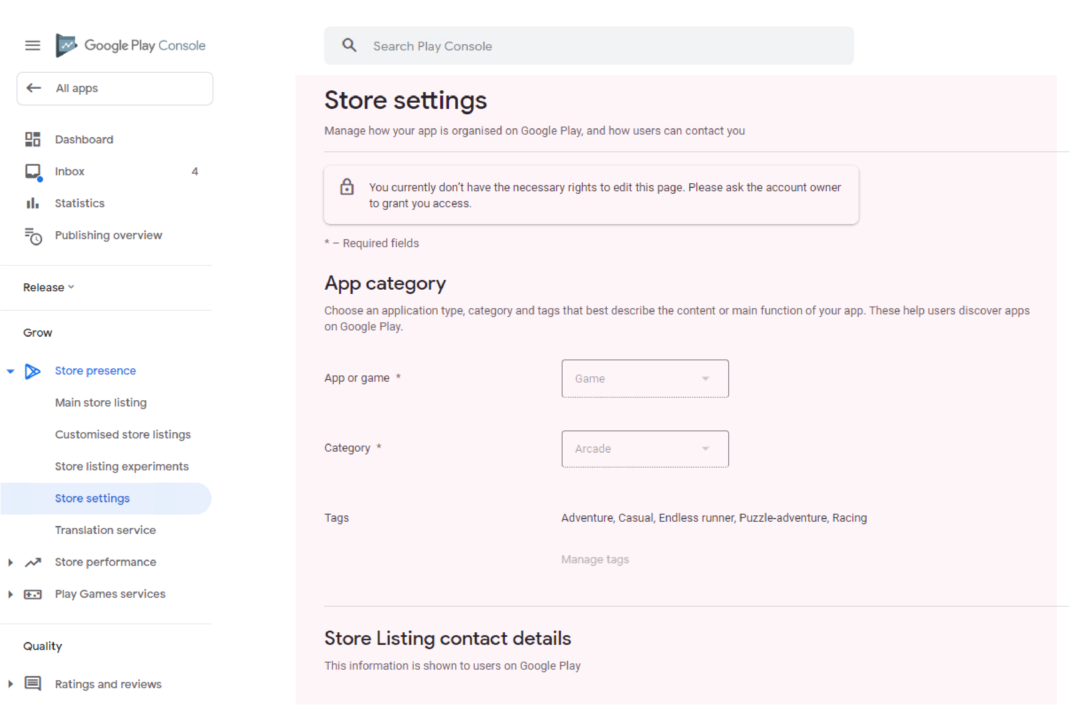 Google Play Store Settings and Categories