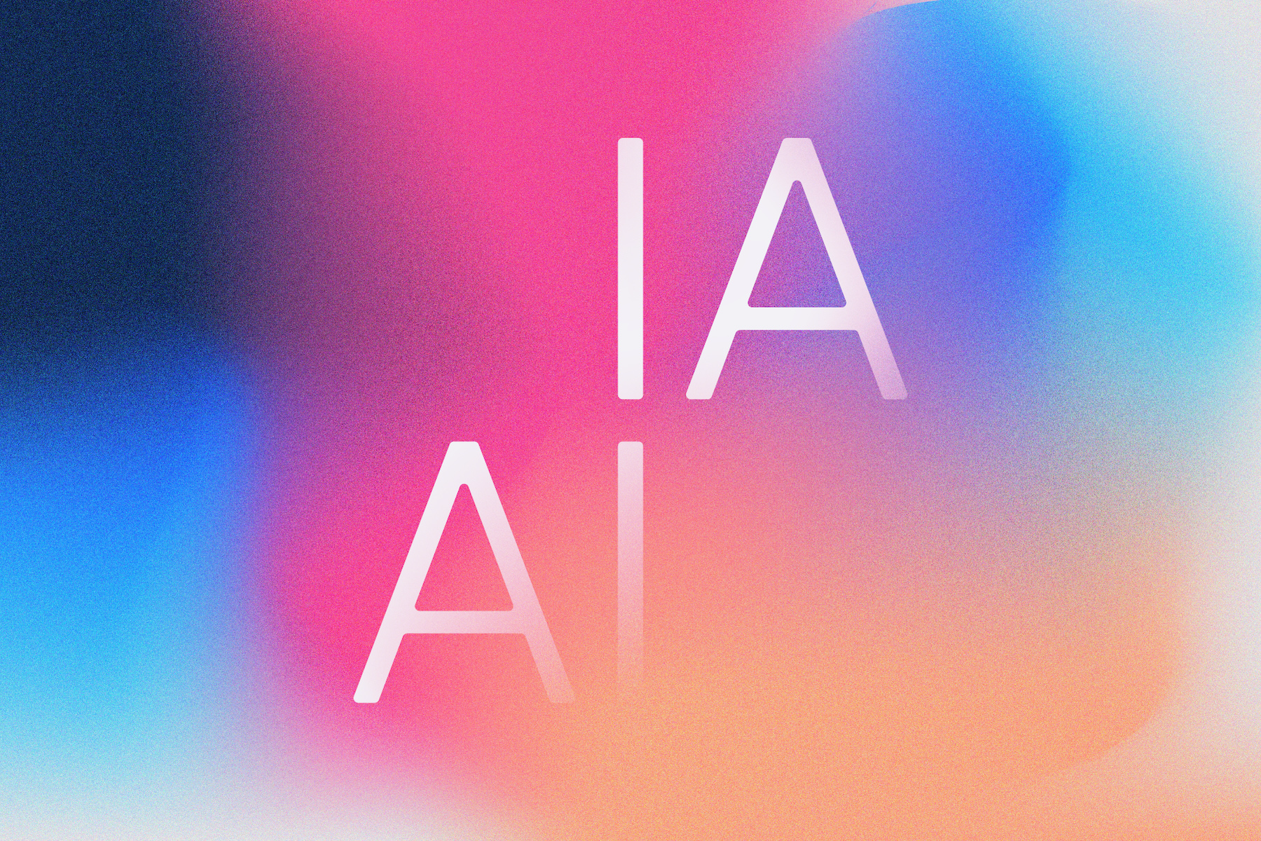 Letters 'IA AI' in white on vibrant gradient background blending pink, blue, and orange hues, symbolizing artificial intelligence