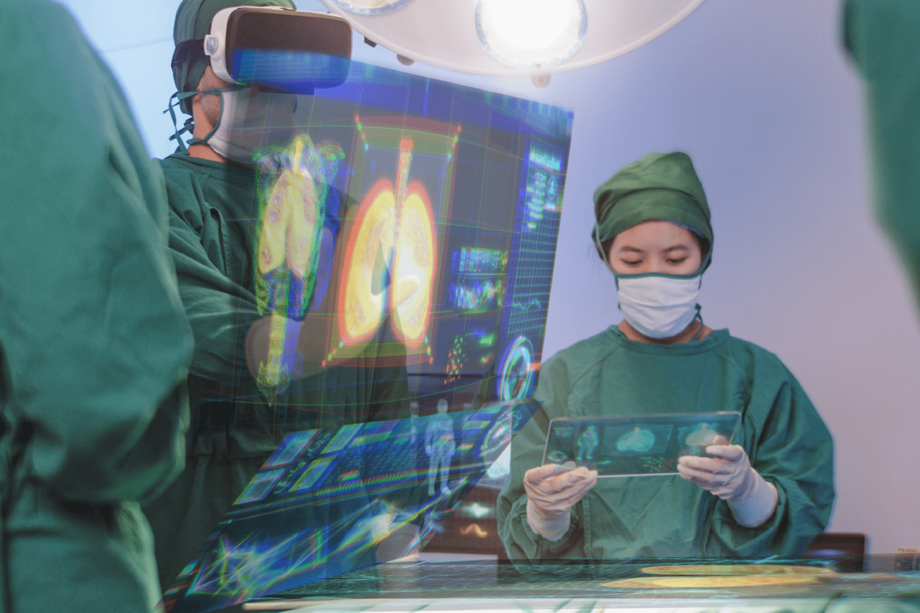 Surgeon Using Augmented Reality to look at xrays