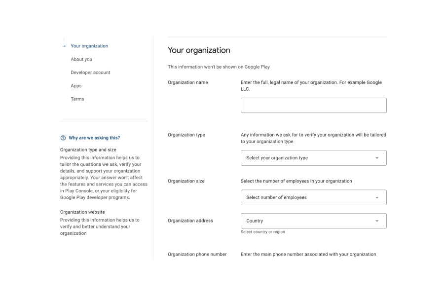 Play Store Android Developer Organization