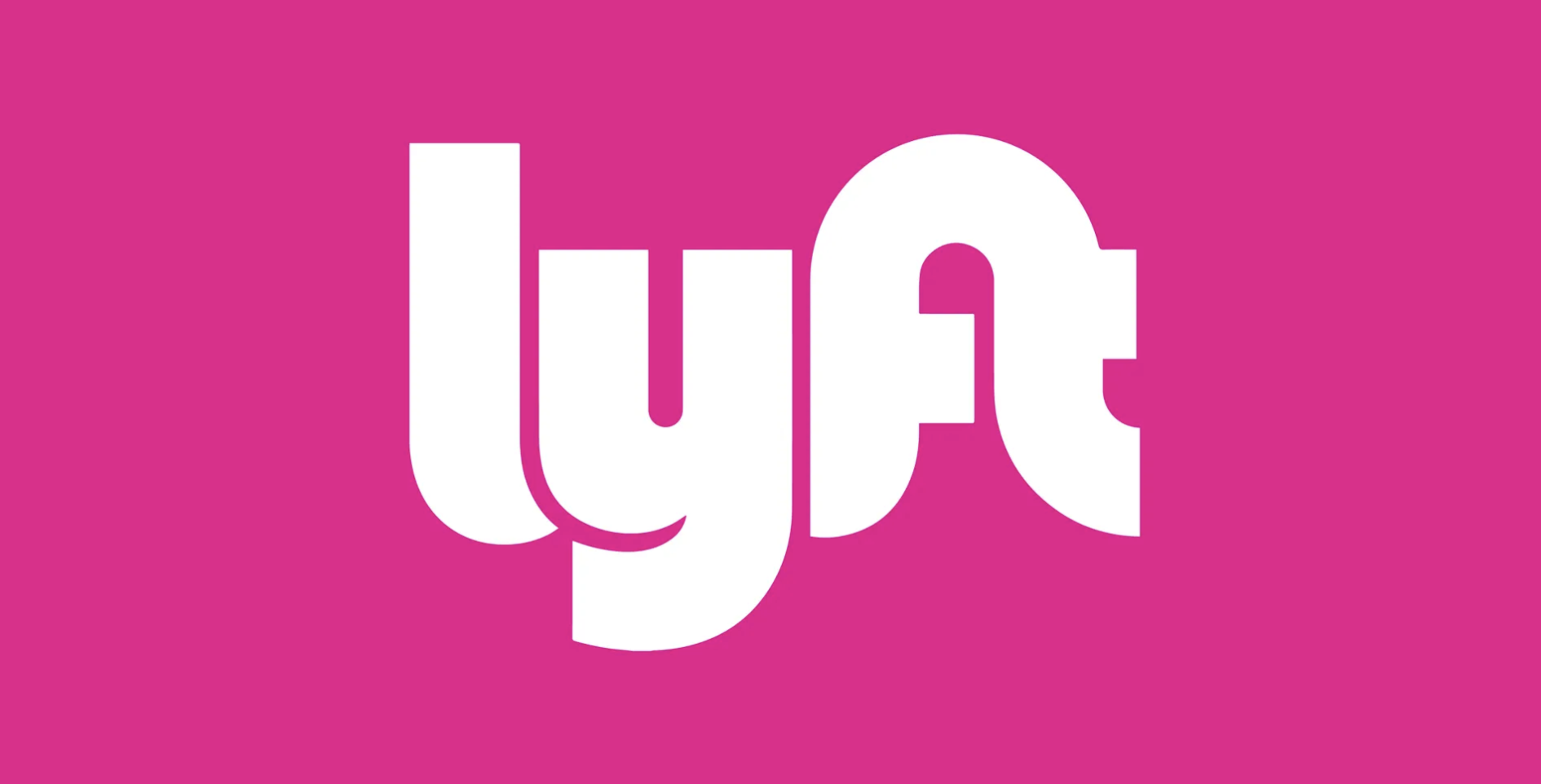 Lyft logo in white on a pink background.